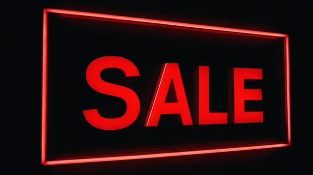 Illuminated Red Sale Sign on Black Backdrop for Promotional Marketing Graphics