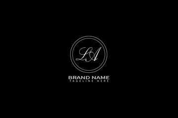 LA Letter Monogram Logo with Elegant Minimalist Design on Black Background