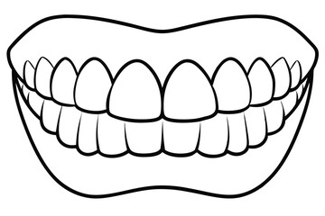 Graphic Line Art Illustration of Mouth, Lips, and Teeth Displaying Dental Health