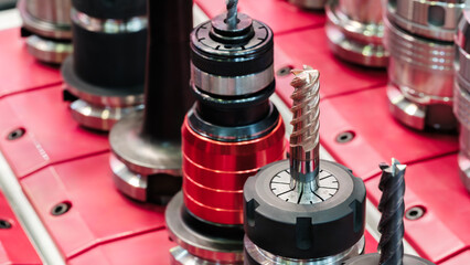 Industrial metalworking concept, milling cutter, metal cutter close up CNC cutters for metal....