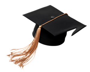 realistic school graduation cap mockup, angled view with a tassel, isolated on transparent background