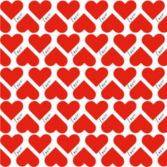 Seamless romantic pattern with hearts and the word “love”

