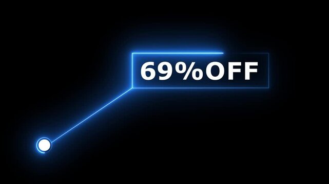 69% OFF text on Neon speech bubble line animation on black background. Ideal for sales, free offers, e commerce discounts, marketing videos, banners.