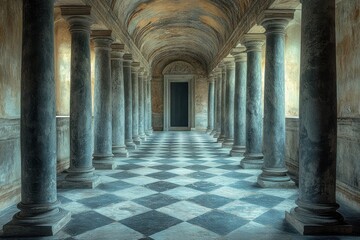 Obraz premium Ancient building featuring gray stone pillars