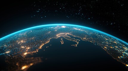 Obraz premium earth futuristic Holographic projection of earth with data streams, visualizing big data and the interconnectedness of information