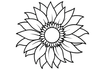 Sunflower Outline Illustration Beautiful Floral Design with Black Lines and Petals CloseUp View