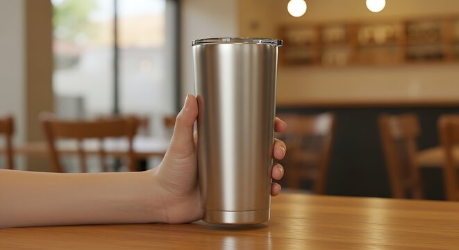 Sleek Stainless Steel Tumbler Perfect for Coffee, Tea, or Water, Mockup for Branding and Design