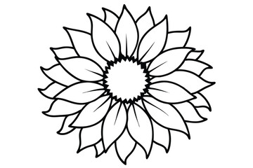 Sunflower Outline with Petals Arranged in Circular Pattern for Coloring Books or Crafts