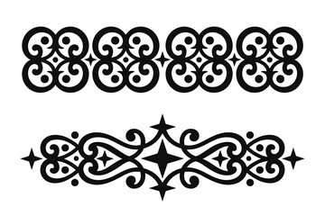 
Vintage Ornate black and white decorative border with swirling floral elements and stars, filigree Motif curls, designs, calligraphy Elegant floral scrolls  
