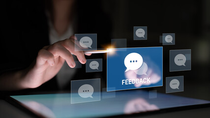 Customer or business team feedback system highlighting comments, opinions, evaluations, reviews,...