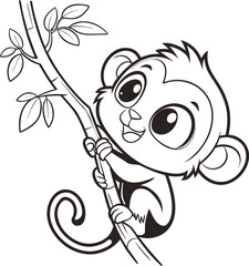 Cute Cheerful Monkey Cartoon Colouring Image Vector EPS Illustration