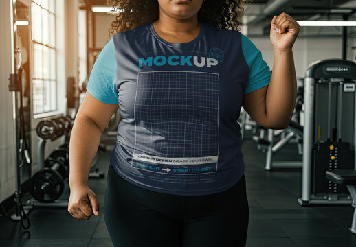 Plus Size Woman Fitness T Shirt Workout Gym Mockup