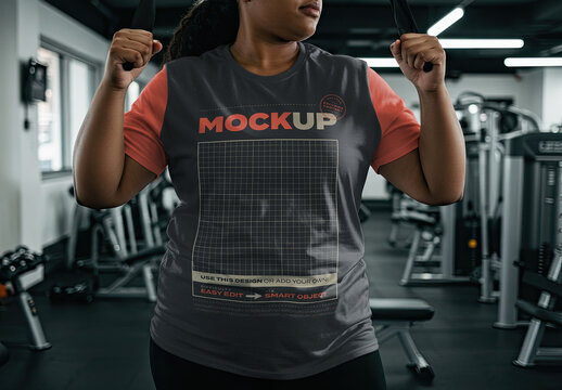 Plus Size Woman Fitness T Shirt Gym Mockup
