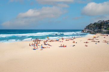 Bronte Beach with its clear waters is a small and popular recreational beach; for surfers and families. Sydney, Australia. Dec 2019