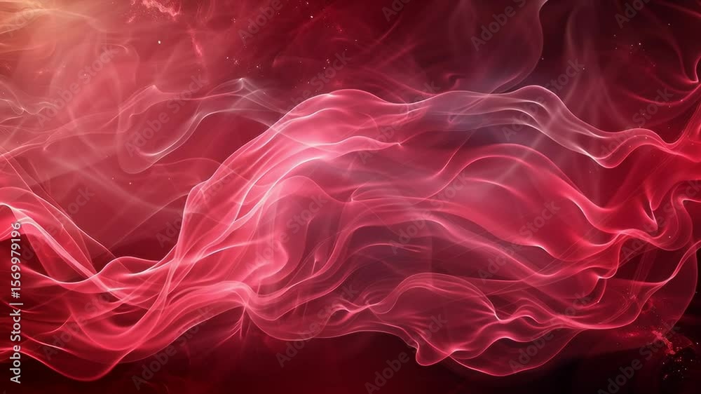 Poster red smoke or plasma waves flow and glowing in an abstract 3d space. wavy lines and particles create 