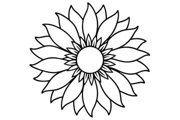 Detailed Sunflower Illustration with Bold Black Outline for Coloring and Design Projects