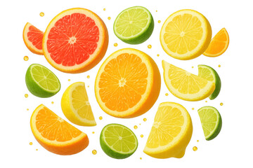 Obraz premium Assorted citrus fruits slices isolated on transparent background, colorful