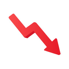 Red downward trending arrow isolated on transparent background