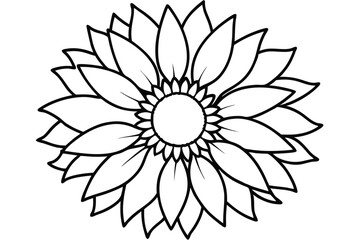 Sunflower Outline Illustration Simple Flower Design with Petals and Center Circle for Coloring Books