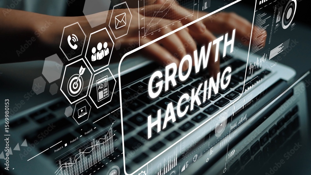 Poster modern digital marketing concepts with emphasis on growth hacking techniques and technology integrat