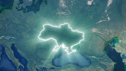 Realistic Earth Glowing Borders Ukraine