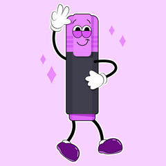 Groovy school purple marker character with smile for back to school