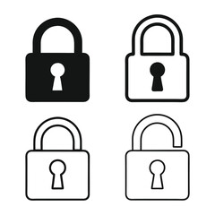 Four black and white padlock icons security symbol