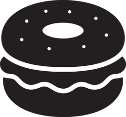 Silhouette icon of a bagel sandwich with visible fillings, perfect for breakfast, snack, or cafe menu design.