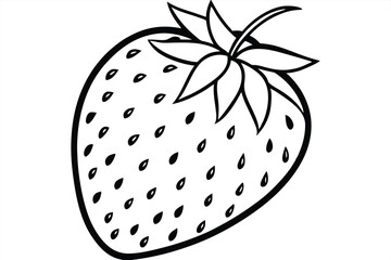 Black and White Cartoon Strawberry Illustration with Detailed Seeds and Leafy Top