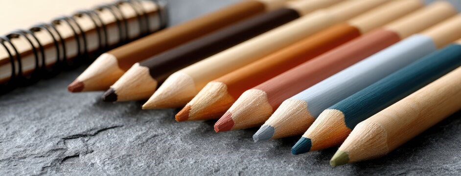 Set against a gray background, a vibrant assortment of colored crayons and a blank spiral notebook invite children to engage in creative drawing and artistic activities.