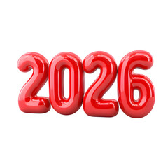 Red matte silicone 3D numbers "2026" inflated style, isolated on transparent background