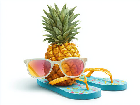 Pineapple with shades and flip-flops, vector icon