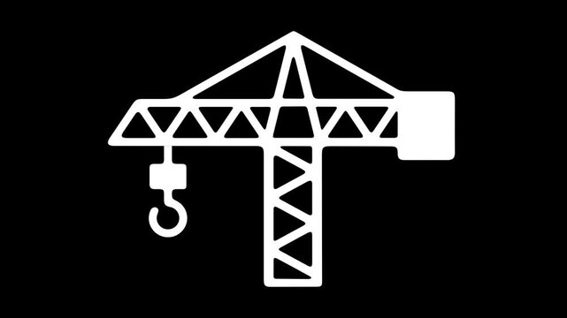 Tower crane or crane, construction, graphic animation. Alpha channel. White. Transparent background motion design. 4K resolution