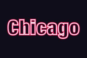 Chicago USA city name neon text on black background. Chicago neon in vintage style