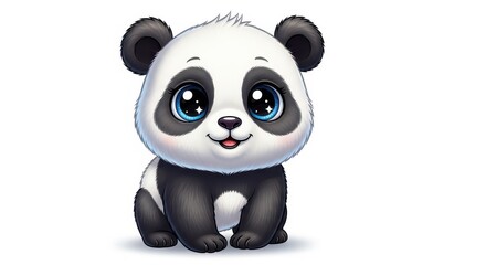 Naklejka premium Cute cartoon panda cub, big eyes, cheerful expression