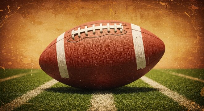 Vintage American Football on Field - Vintage/Retro - Powered by Adobe