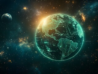 Obraz premium Digital Earth Global Network Futuristic Space Scene