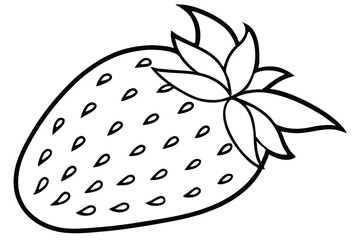 Outlined Strawberry Illustration with Seeds and Leaves for Coloring or Decoration Projects