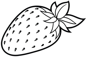 Outlined Strawberry Illustration Featuring Seeds and Leaves for Coloring Pages or Designs