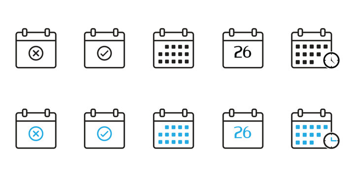 Collection of calendar icons representing different dates and statuses including canceled confirmed and time sensitive events