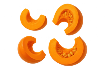 Four vibrant pumpkin slices isolated on a transparent background for design use
