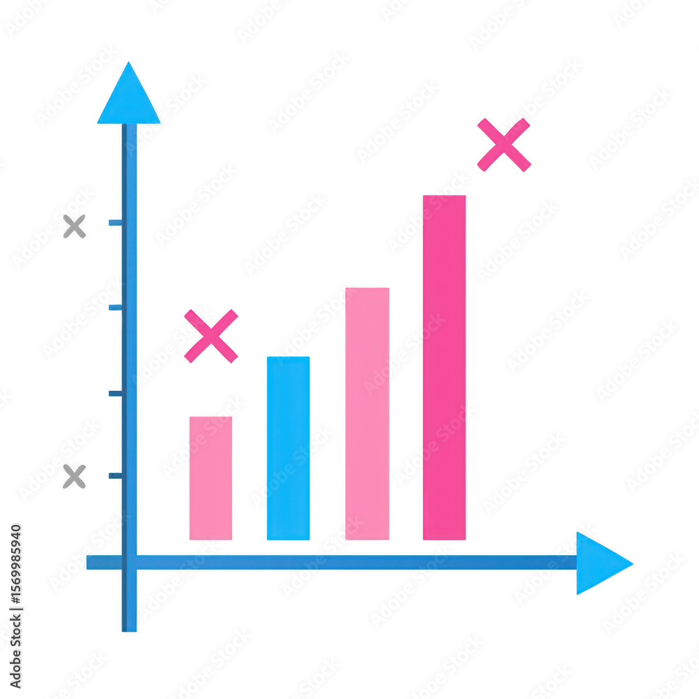 Poster bar chart with increasing values and crosses isolated on transparent background