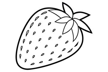 Black and White Strawberry Outline with Seeds and Leaves for Coloring Pages