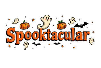 spooktacular halloween design featuring playful ghosts and pumpkins on a black background, perfect for festive decor and seasonal celebrations