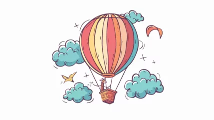 Printed roller blinds Adorable Llama Soaring in a Hot Air Balloon: Whimsical Hand-Drawn Vector Illustration sky art cute  