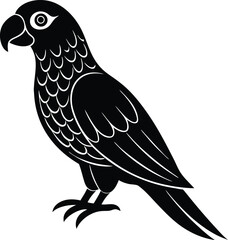 Obraz premium Elegant Parrot Silhouette: A stylized silhouette of a parrot, showcasing its elegant form and vibrant plumage in a monochrome design.