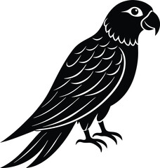 Obraz premium Parrot silhouette: A striking black and white silhouette of a parrot. Clean lines capture the bird's iconic features, emphasizing its graceful form and unique details.