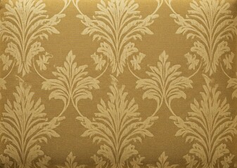 Elegant Golden Damask Fabric Pattern. A rich, textured textile displaying an intricate, repeating ornamental motif. It exudes a feeling of antique luxury and timeless sophistication.