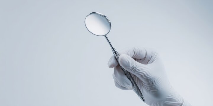 The dental tool held in a gloved hand for precise examination.