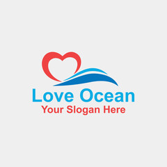 ocean beach love logo design vector